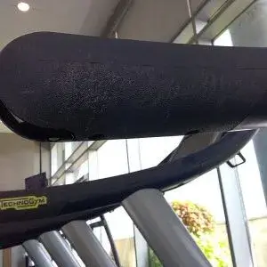 Close-up of a black, textured fitness equipment 
