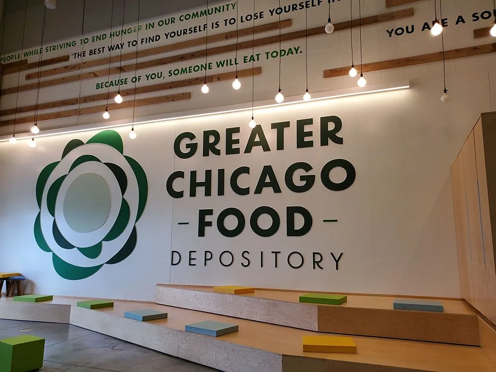 An interior shot of the Greater Chicago Food Depository logo